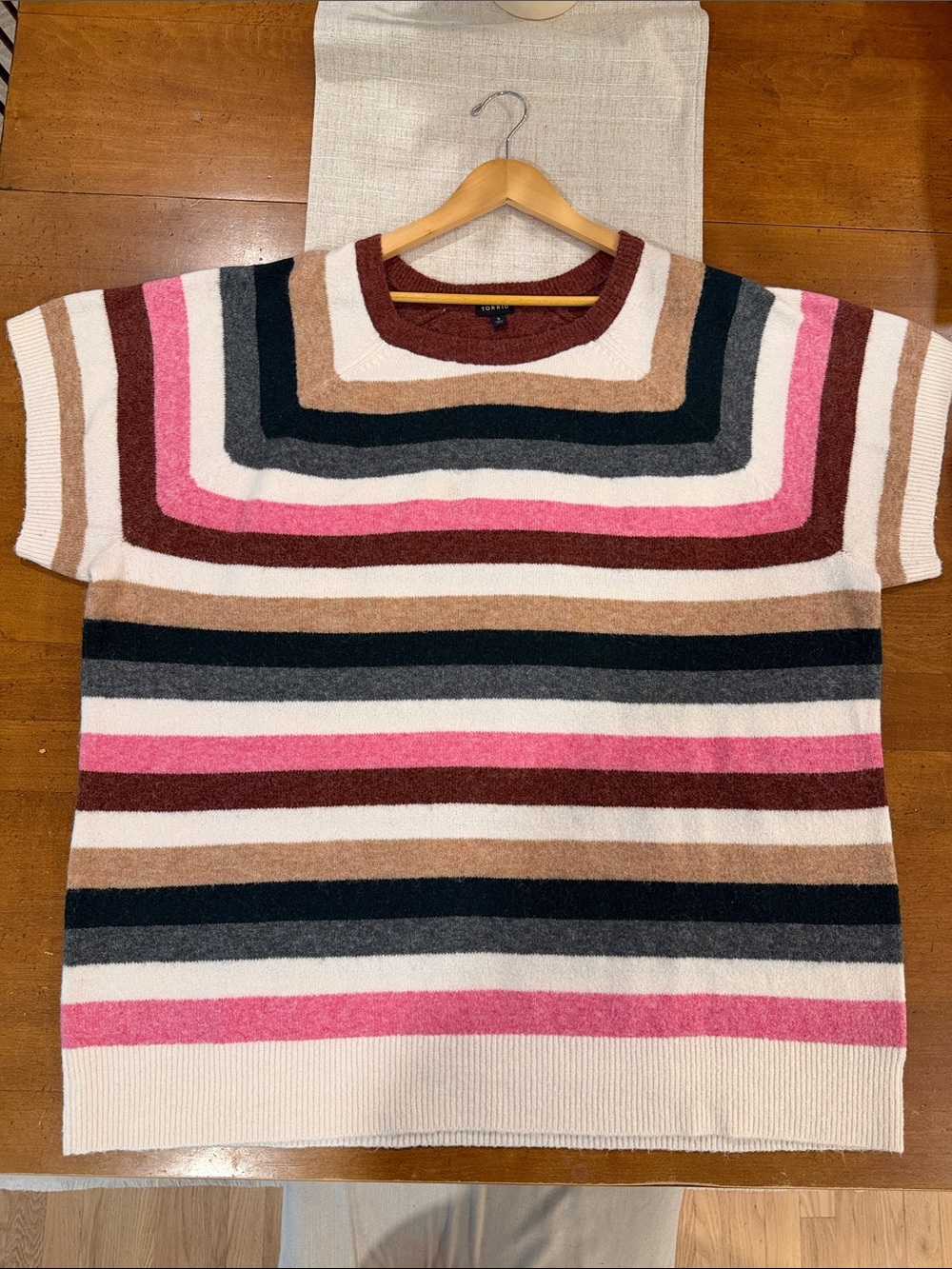 TORRID Womens Striped Crewneck Sweater Pink Cream Brown Black Fall Neutral SZ 5